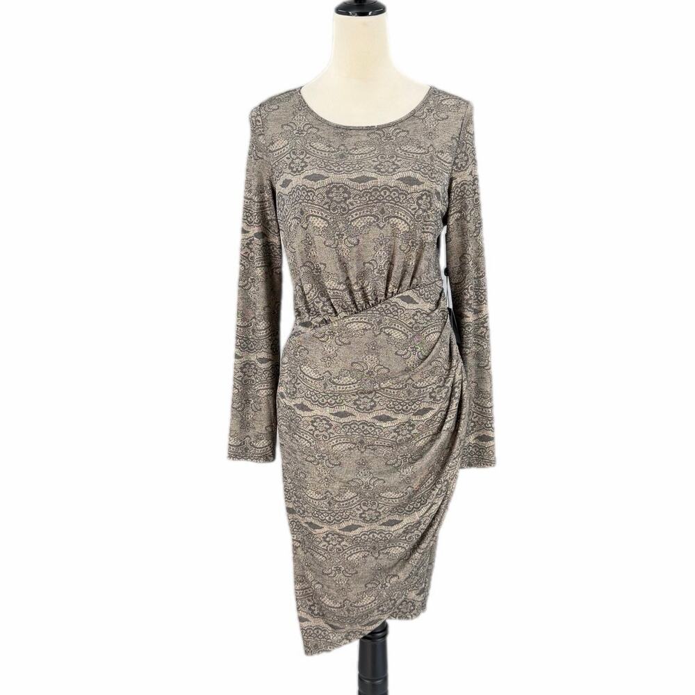 Adrianna Papell NEW Silver Gray Metallic Asymmetrical Ruched Party Tulip Dress